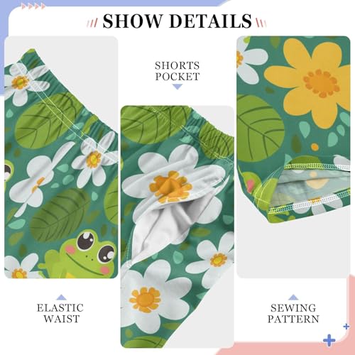 Cute Frog Flower Head with Leaf Background Pajamas Bottoms with Pockets Comfy Pjs Sleepwear Elastic Waistband Pajamas Pants Lounge Pants for 6-14 Years4