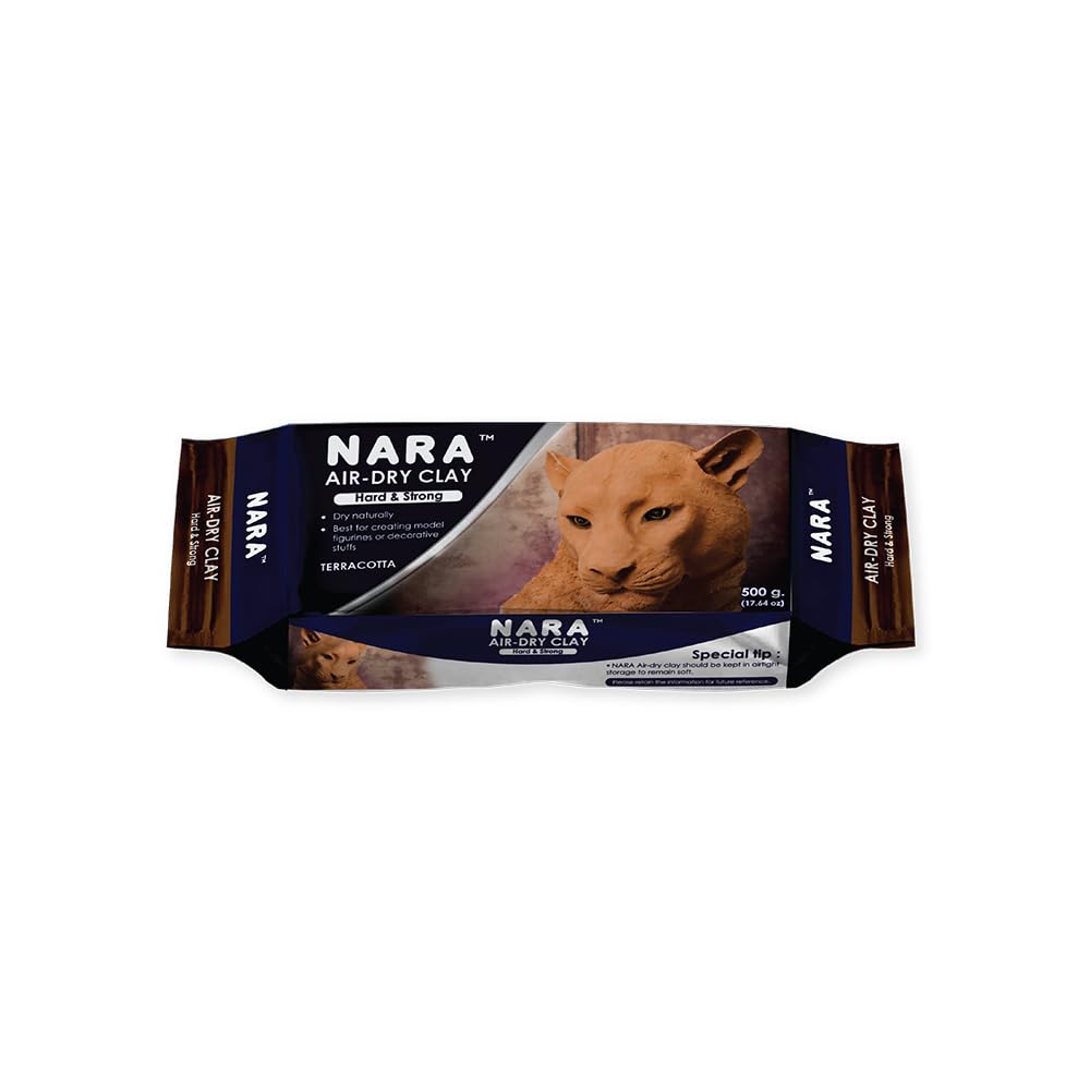 NARA Air-Dry Clay (Hard & Strong), 500g. (1.1 lbs.) Block, for Sculpting and Coating - Easy to Use (Terracotta)