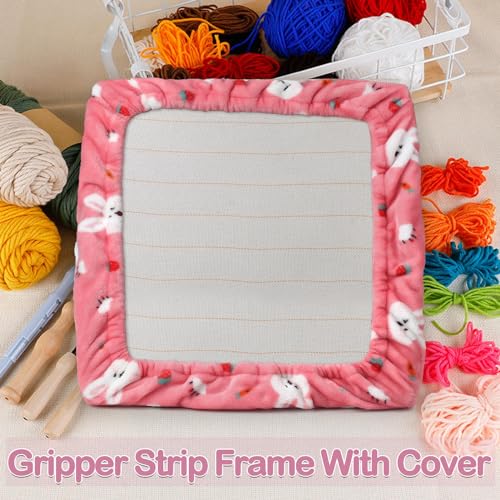 Image of 15.7 inch*15.7 inch Rug Hooking Frame, Punch Needle Frame, Gripper Strip Frame,Cross Stitch Hoop, with Frame Cover (Pink)