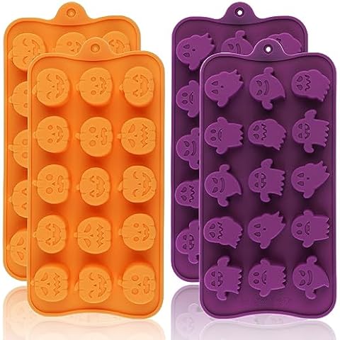 Halloween Candy Mold, 4 Pack Chocolate Molds Silicone Molds with Pumpkin, Ghost,Halloween Mold for Making Chocolate/Biscuit/Gummy/Cookie/Jelly Cover