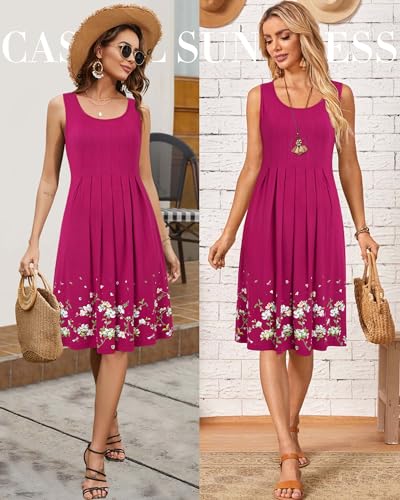 Image of KILIG Women Soft Casual Beach Sundress Floral Pleated Vintage Tank Dress 2026