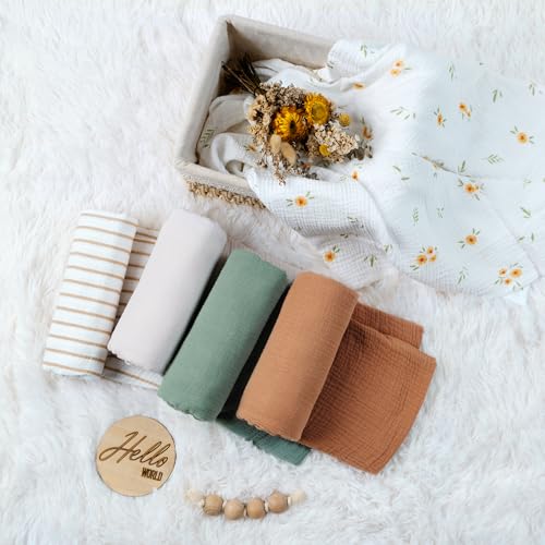 Image of Meracorallo Muslin Swaddle Blanket, 100% Cotton Receiving Blanket Soft and Breathable Swaddle Wrap for Baby Boys and Girls (Roman Green)