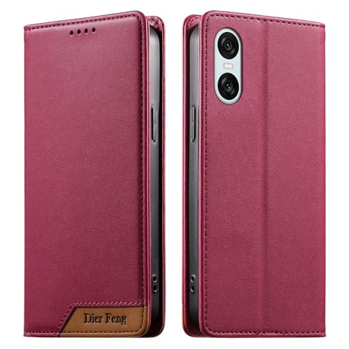 Étui Sony Xperia 5 VI 2024 bordeaux, housse en cuir premium et étui portefeuille magnétique