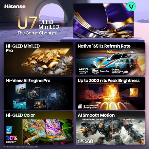 Hisense 100" U7 Mini-LED ULED 4K UHD Best Premium Gaming HDR Smart Google TV (100U7SG, 2026 New) - Hi-QLED, Native 165Hz, VRR 288, HDR10+ - image 4