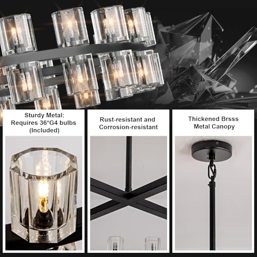Image of Modern Black Crystal Chandelier,36 inch K9 Crystal Chandeliers for Dining Room Over Table,Wagon Wheel Chandeliers for Dining Room,Living Room,Foyer,Includes 36XG4 Bulbs