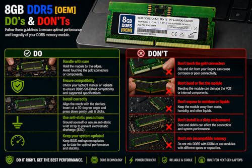 Image of 8GB DDR5 5600MHz OEM Laptop RAM Compatible with Samsung [Key Specs: PC5-44800 /5600B | 262-Pin SO-DIMM | CL46 | 1Rx16 | 1.1V | Non-ECC] | 1 Year Seller Warranty