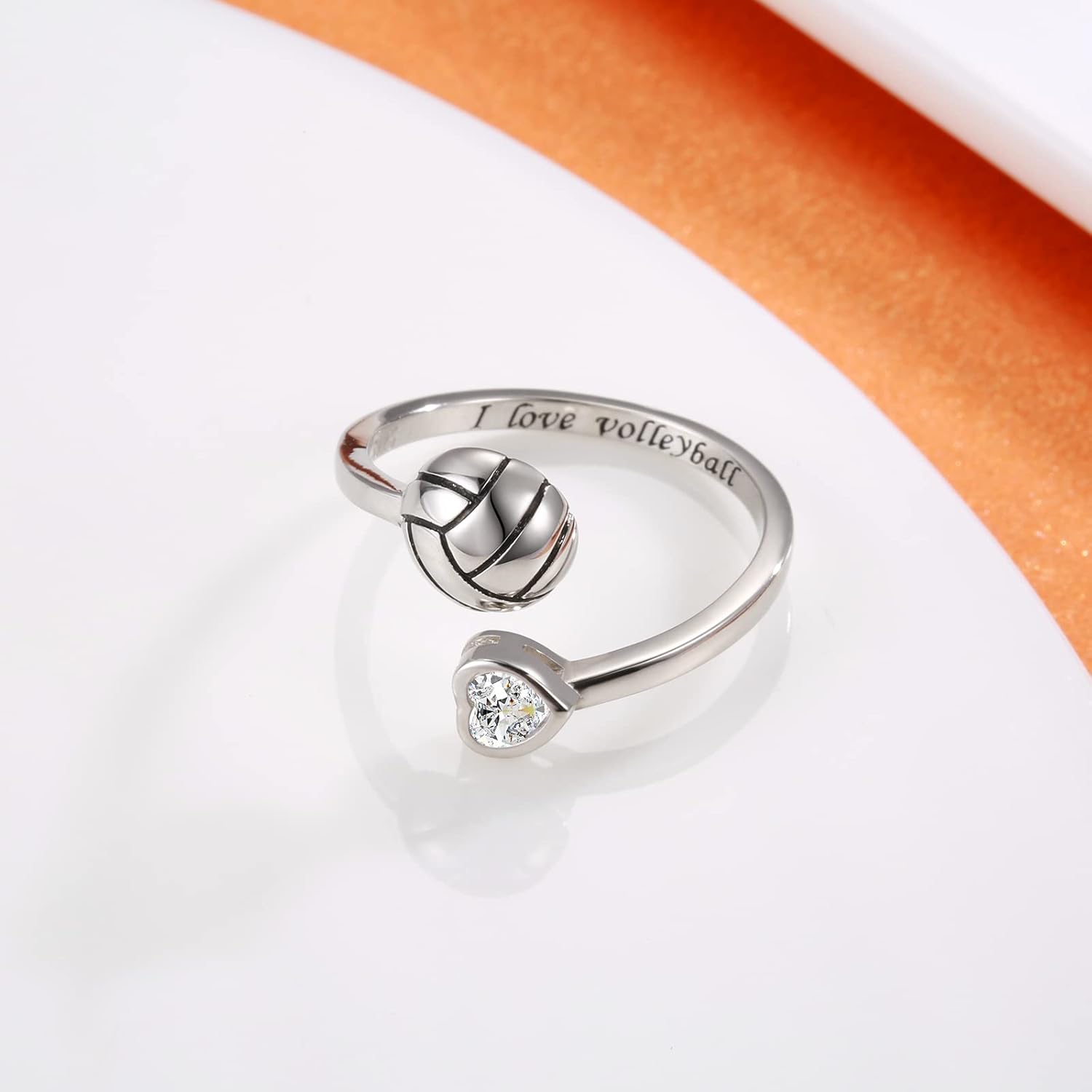 925 Sterling Silver Volleyball Ring Adjustable Birthstone I Love Volleyball Jewelry Gift for Women Player