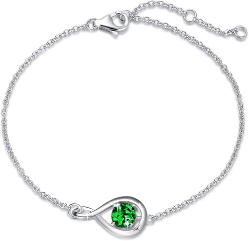 FANCIME Pulsera de Amor de Plata de Ley 925 Pulseras de Piedra Natal Infinita para Mujeres, Joyería Fina, Regalos de Cumpleaños y Navidad para Ella,
