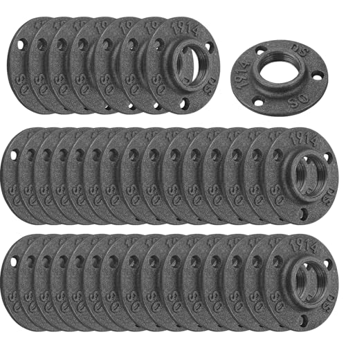 Home TZH 1" Floor Flange, 40 Pack MalleableIron Threaded Pipe Flange for Industrial vintage style, Flanges with Threaded Hole for DIY Project/Furniture/Shelving Decoration (40, 1 Inch)