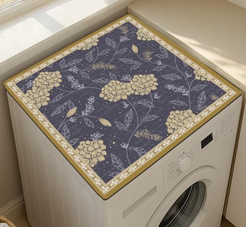 Image of Yellow Weaves Washer & Dryer Cover for Top, 60 x 60 cm, Washing Machine Top Protector Mat for Kitchen /Laundary Room, Water Absorbing, Dustproof, Scratch Resistant & Non-Slip (Botanical Blue)