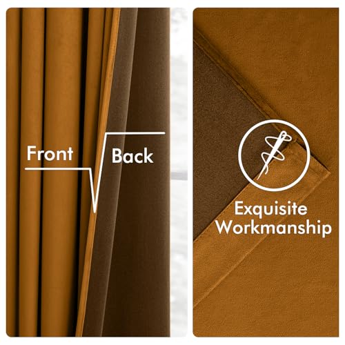 Image of MIULEE Velvet Curtains 50W x 84L 2 Panels Golden Brown Blackout Curtains | Luxury velvet fabric, pinch pleat design, back tab hooks, thermal insulated, blackout light blocking, for living room bedroom