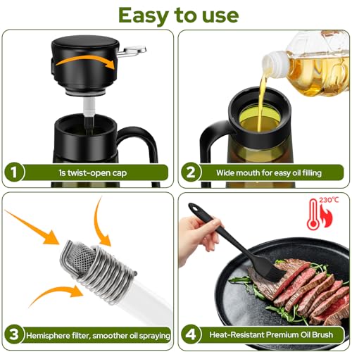 Olive Oil Spray Bottle with Basting Brush, 280ml Light-Proof Glass Oil Sprayer to Preserve Freshness, Ideal for Salad Dressing, Baking & Grilling - Image 6