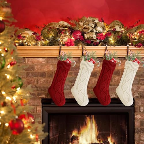 Personalized Stockings Christma, Christmas Stockings, 18 Inches Large Knitted Xmas Stocking for Holiday and Family Stocking for Fireplace Christmas Holiday Party Decoration (White) - Thumbnail 4
