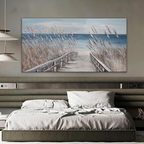 Canvas Wall Art Decor Large Modern Wall Art Decorations Blue Beach Coastal Artwork for Walls Textured Wall Art Prints Pictures Wall Decor Wall Art Bedroom 29"X58" For Room Living Room Office Decor - Image 4