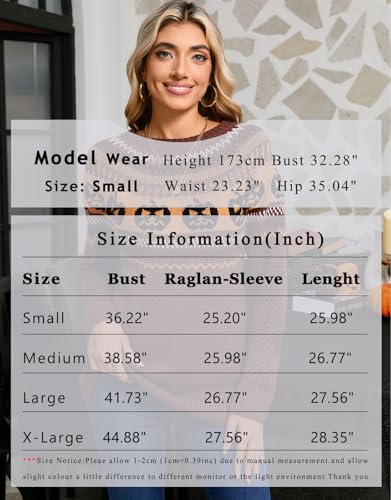 Image of Women's Fair Isle Sweaters Long Sleeve Crew Neck Loose Casual Halloween Pullover Sweater Brown X-Large