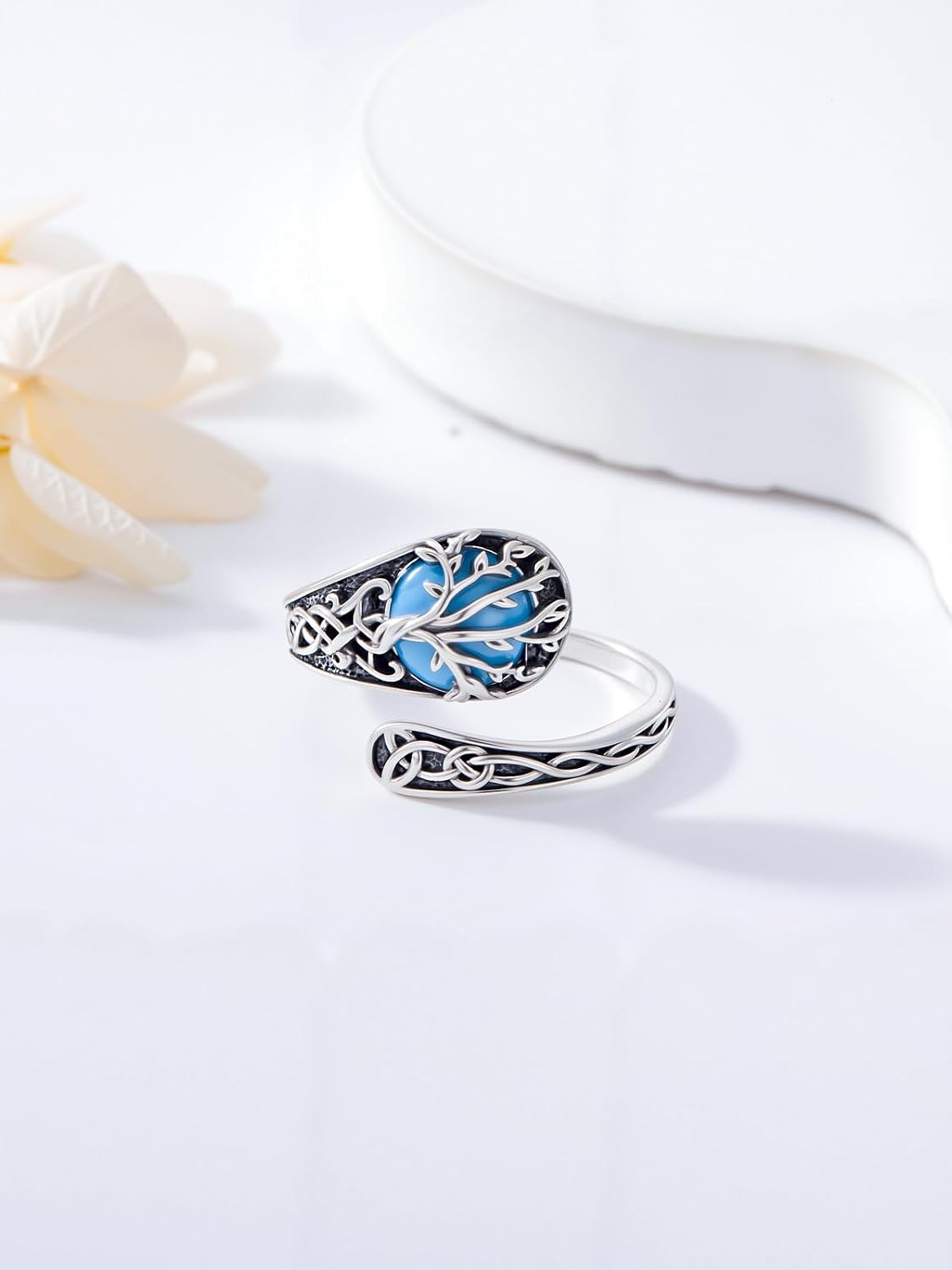 JKR Turquoise Spoon Rings for Women Sterling Silver Vintage Antique Thumb Ring Boho Jewelry Mothers Day Gifts for Mom Wife Her