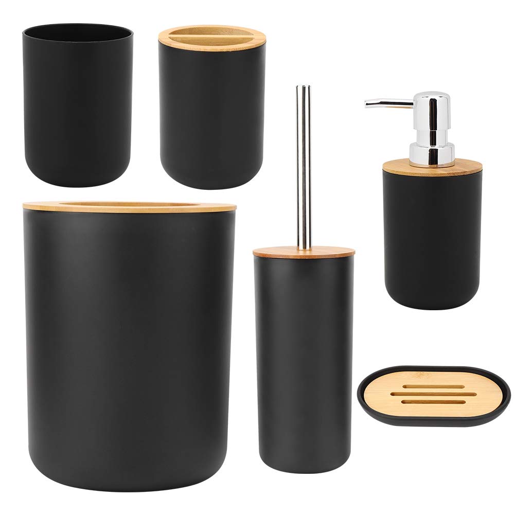 Set di portasapone da bagno nero porta spazzolino tazza risciacquo bottiglia lozione contenitore spazzatura spazzola bagno