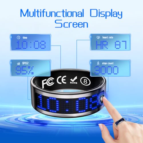 Image of Smart Ring for Women & Men, Fitness & Health Tracker with Display Screen, IP68 Waterproof Smart Rings for Health Monitoring, Fitness Tracker Ring with Call Notification, No App Fe