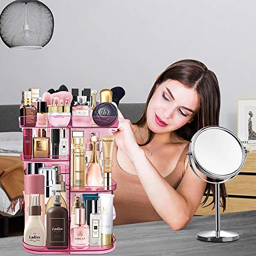 Ubitree Makeup Organizer, 360° Drehbar Kosmetik Aufbewahrungsbox mit 4 Justierbare Schalen für Lippenstifte Makeup… – Bild 3