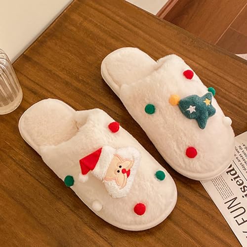 Christmas Reindeer Slippers for Women and Men Indoor Bedroom Fluffy Warm Fleece Slippers with Deer Horn Ear Winter Soft Cozy Non-Slip Soft Plush Slip-on Wool Lined House Shoes2