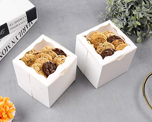 50 PCS Bakery Boxes with Window Cookie Boxes for Gift Giving 4x4x4 inches(White) - Thumbnail 6