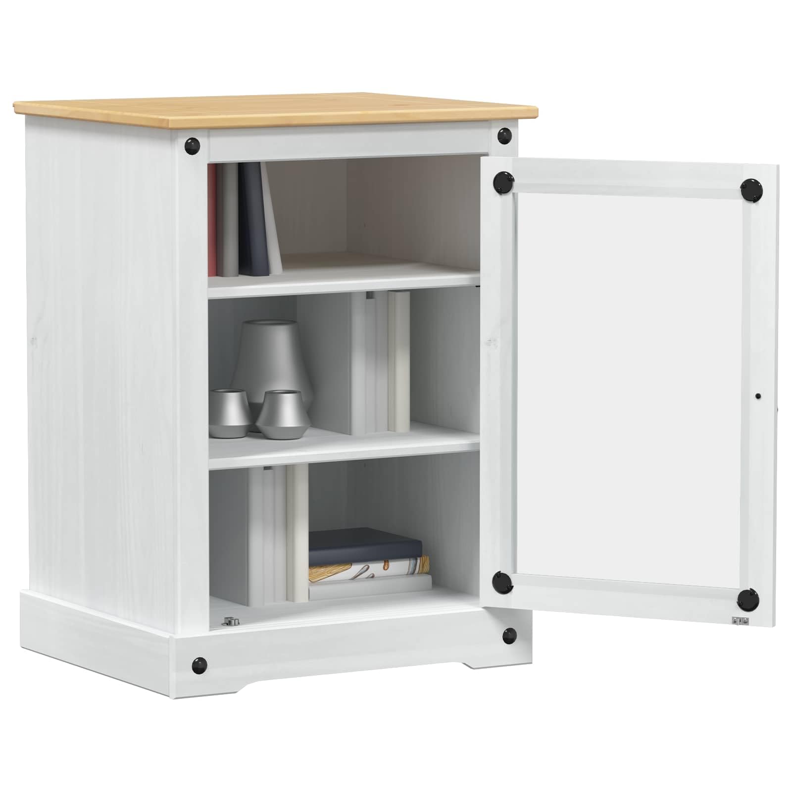 vidaXL Cabinet HiFi Blanc 60 x 50 x 82 cm Pin Massif, Buffet Rustique, Meuble Rectangulaire en Pin, Rangements Pratiques, Porte en Verre, Design Solide, Unité Polyvalente