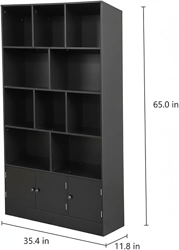 Miniatura 2 de Anystyle Estantería negra de 5 niveles, armario de almacenamiento de 13 cubos con 3 puertas, estantería independiente para sala de estar y oficina