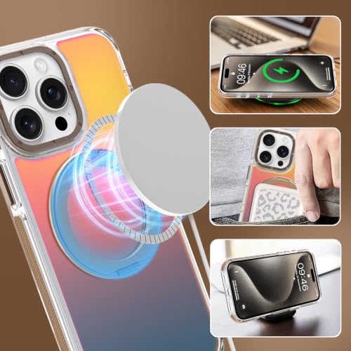 Image of Magnetic for iPhone 15 Pro Max Case with 360 Stand [Compatible with Magsafe] [Fluorescent Design] [1 Screen Protector] Slim Translucent Matte Case for iPhone 15 Pro Max 6.7 inch, Desert