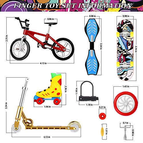 22 PCS Mini Finger Toys Set, Finger Skateboards Fingerbord Finger Bikes Finger Scooter Roller Skates Tiny Swing Boards Fingertip Movement Party Favors Educational Finger Toy for Kids with Wheels Tools
