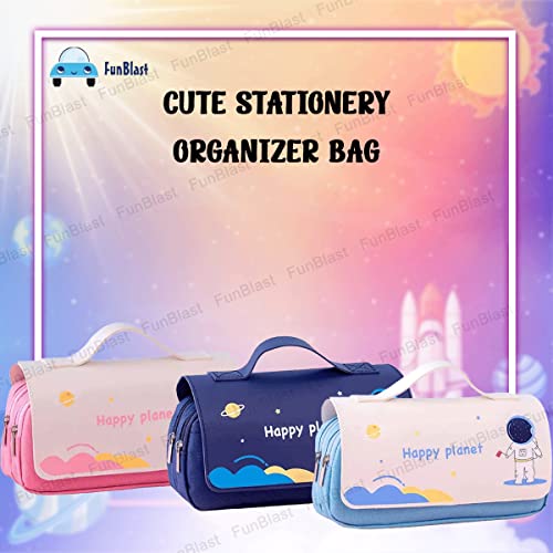 Image of FunBlast Multi-Purpose Pouch - Double Compartment Large Capacity Pouch - Happy Planet Zipper Pencil Case for Kids, Pencil Box for Kids, Stationary Pouch for Students School Supplies (Pink)