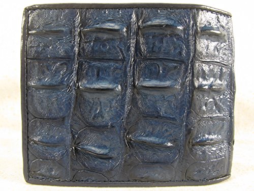 Image of Pelgio Genuine Crocodile Alligator Backbone Skin Leather Bifold Wallet ([B1] 6 Card Slots + 2 ID Windows + 2 Compartment for Bills, Cobalt Blue)
