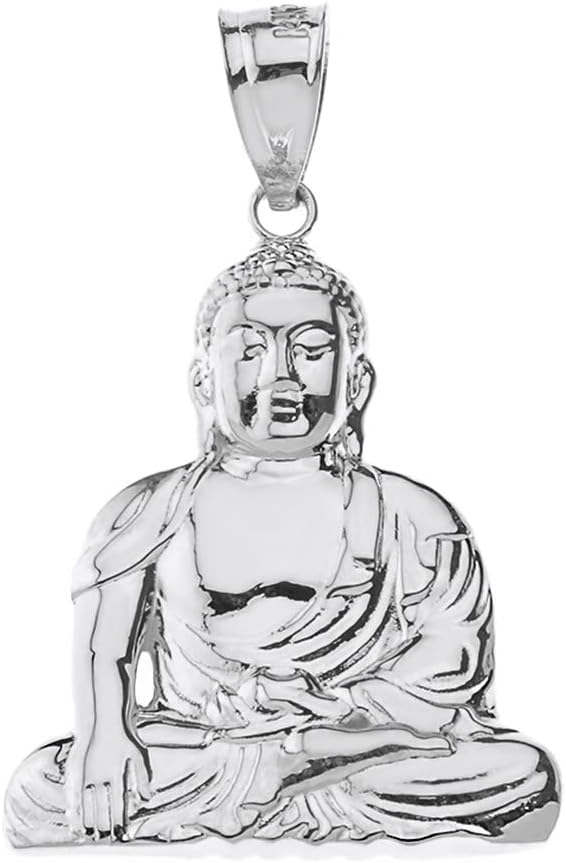 Claddagh Gold Elegant 925 Sterling Silver Buddhism Buddhist Meditation Zen Buddha Pendant (1.37")