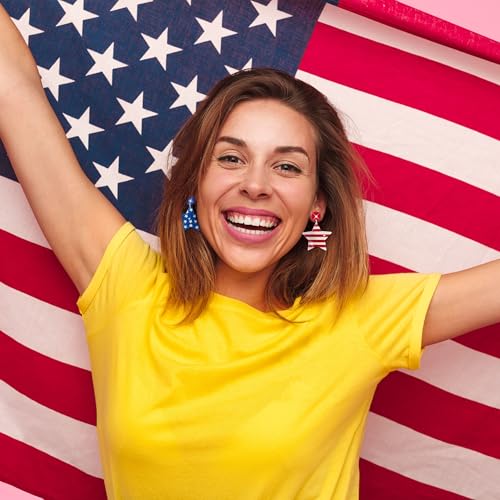 Y1tvei American Flag Earring for Women - 9 Pairs 4th of July Accessories Heart Star USA Red White Blue Dangle Drop Glitter Acrylic Preppy American Patriotic USA Love Flag Jewelry Gifts4