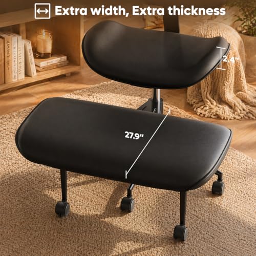 Image of Pinmoco Ergonomic Cross Legged Chair with Wheels - Adjustable Height Meditation & Yoga Chair for ADHD, Wide Criss Cross Design with Lumbar Support, PU Leather, Black