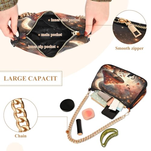 Watercolor Halloween Mushroom Shoulder Bag for Women, Handbag with Chain Strap, Soft Purse Tote Bag for Ladies4
