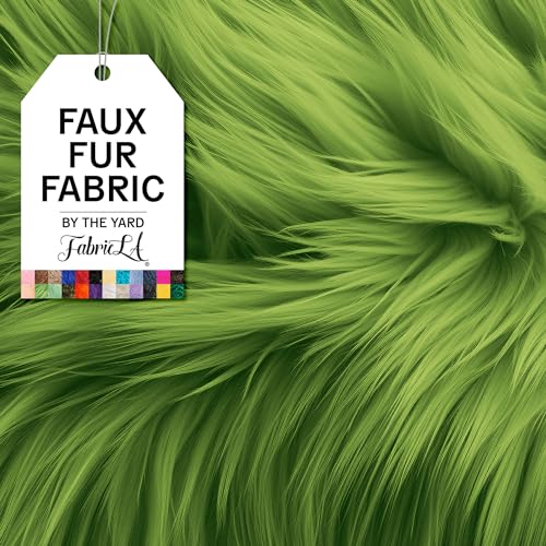 FabricLA Faux Fur Fabric by The Yard - Artificial Craft Fur - 18 X 60 Inch Wide - Fur Fabric for Craft Supply DIY Furry Plush Projects Sewing Decoration Upholstery Apple Green Half Yard