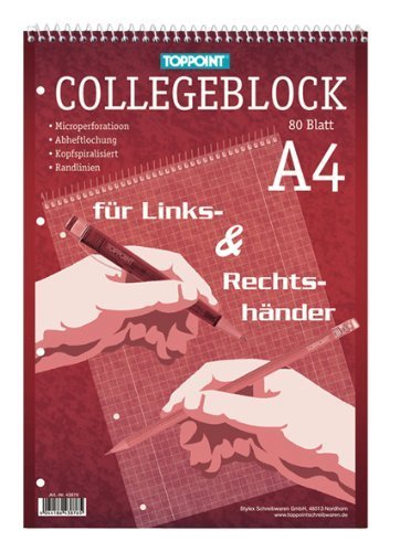 Toppoint Collegeblock DIN A4, 12er Pack, kariert, für Rechts & Linkshänder, 80 Blatt, holz- und chlorfreies Papier, weiss (12er Pack, kariert)