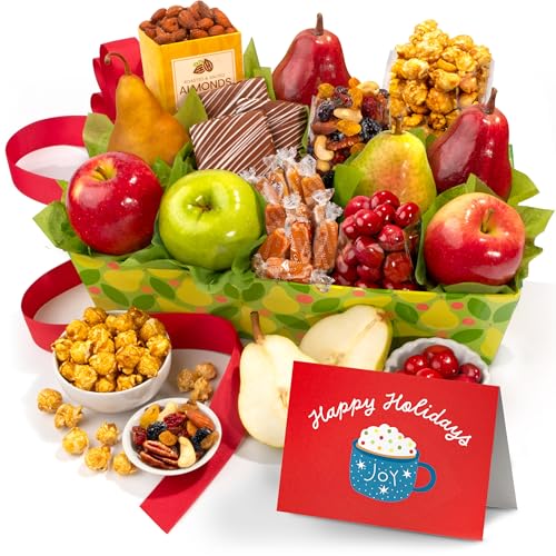 A Gift Inside Happy Holidays Orchard Delight Fruit and Gourmet Gift Basket