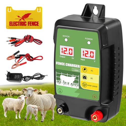 Dispositivo de control de plagas eléctrico Pastor Alemán 2J de salida 12V con pantalla LED doble, 10 km de alcance, dispositivo de valla eléctrica impermeable para la protección de animales de granja