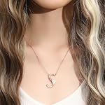 Flower Initial Letter Necklace Pink Red Blue Simulated Pearl Pendant Name Jewelry Made with Austrian Crystals Rose Gold Plated Anniversary Birthday Gifts for Women,18"+2" - Image 3