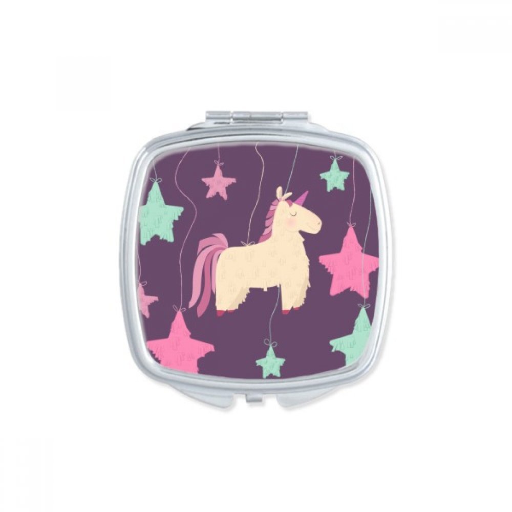 Miroir de poche licorne mignon pour maquillage nomade et compact de forme carrée