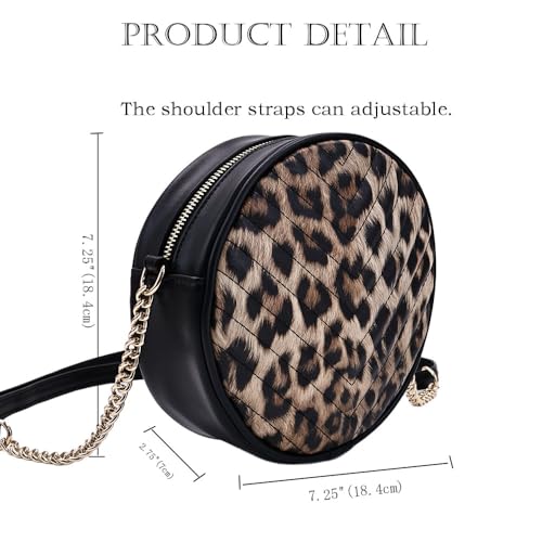 Image of Round Crossbody Bag for Women,PU Leather Shoulder Bag with Metal Chain Strap, Cellphone Purses with Zipper