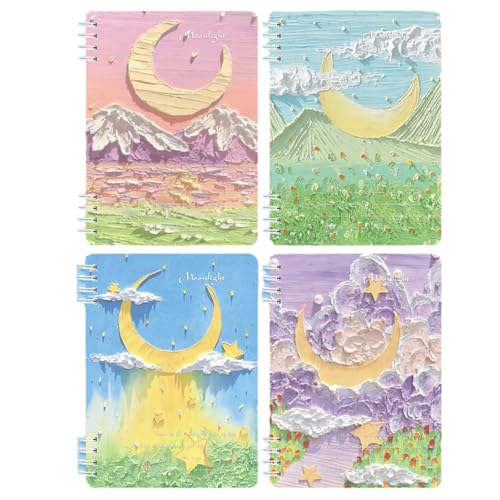 Carnet de notes pour bureau et cours format A5 motif dessin la lune lot de 4