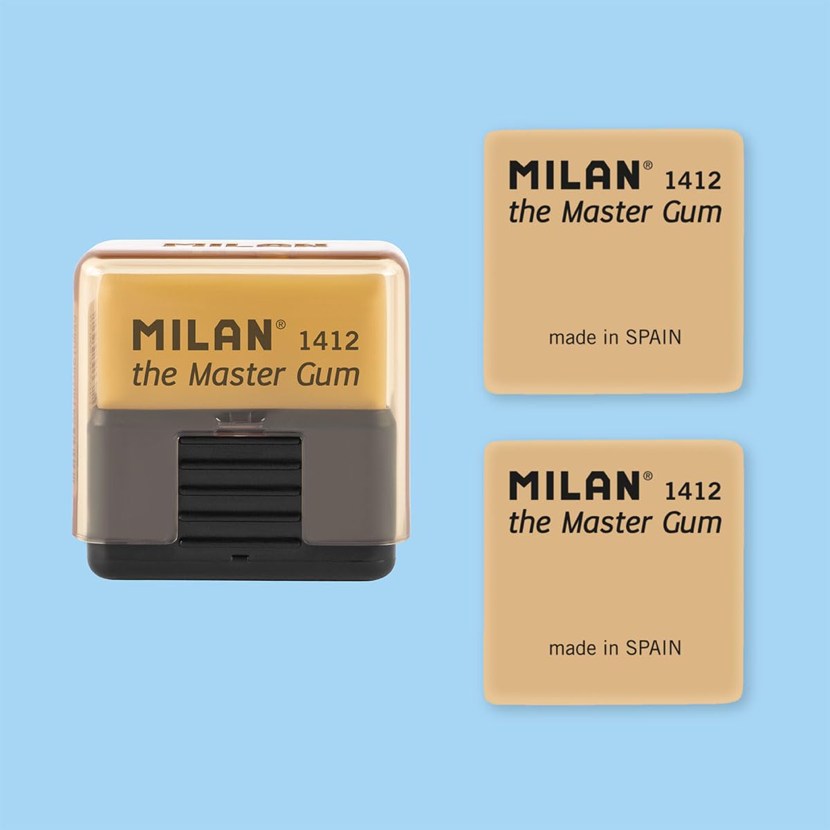 MILAN® Blíster goma MASTER GUM (especial para bellas artes) con funda rígida +2 gomas de recambio