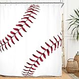 Miyotaa Baseball Sports Teen Boys Shower Curtain Set 60Wx71H Inches Kids Man Cool Red White Polyester Waterproof Bathroom Curtain with 12 Hooks