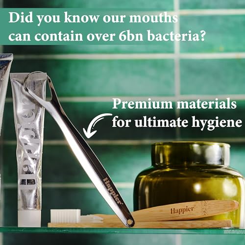 Happier Tongue Scraper - Stainless Steel Tongue Scrapers for Adults - Plastic Free Tongue Cleaner with Ergonimic Handle Restore Fresh Breath for Men and Women - Image 4
