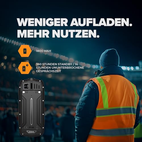 Hammer H Basalt Outdoor Handy ohne Vertrag, 2.4 Zoll Farbdisplay, Robust, Mega Batterie 1800 mAh...