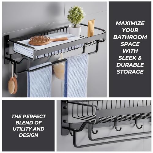 Image of IBELL 56 cm (22-Inch) Towel Rack with Hooks | Towel Rod | Towel Hanger | Bathroom Organizer| Corrosion Resistant, Anti-Peel and Scratch Resistant |