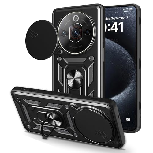 BOKYAS Funda para ZTE Nubia Focus 5G/Blade A75 5G(Nicht mit 4G) con Tapa de Cámara y Soporte de Anillo [Funciona con Soporte Magnético para Coche] Carcasa Anti-caída Grado Militar, Negro