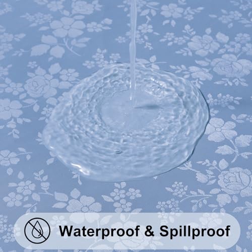 Image of Smiry Rectangle Table Cloth, Waterproof Heavy Duty Vinyl Tablecloths, Wipeable Washable Table Cover for Kitchen, Dining Room (Haze Blue, 60 inch X 102 inch)